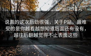 说真的这次后劲很强，关于P站，最难受的是你越看越想知道后面还有没有，越往后翻越觉得不止表面这些