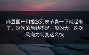 麻豆国产和播放列表节奏一下就起来了，这次的后劲不是一般的大：这次风向为何变这么快