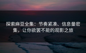 探索麻豆全集：节奏紧凑、信息量密集，让你欲罢不能的观影之旅