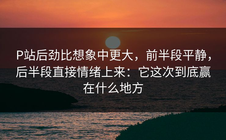 P站后劲比想象中更大，前半段平静，后半段直接情绪上来：它这次到底赢在什么地方