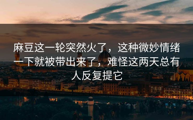 麻豆这一轮突然火了，这种微妙情绪一下就被带出来了，难怪这两天总有人反复提它